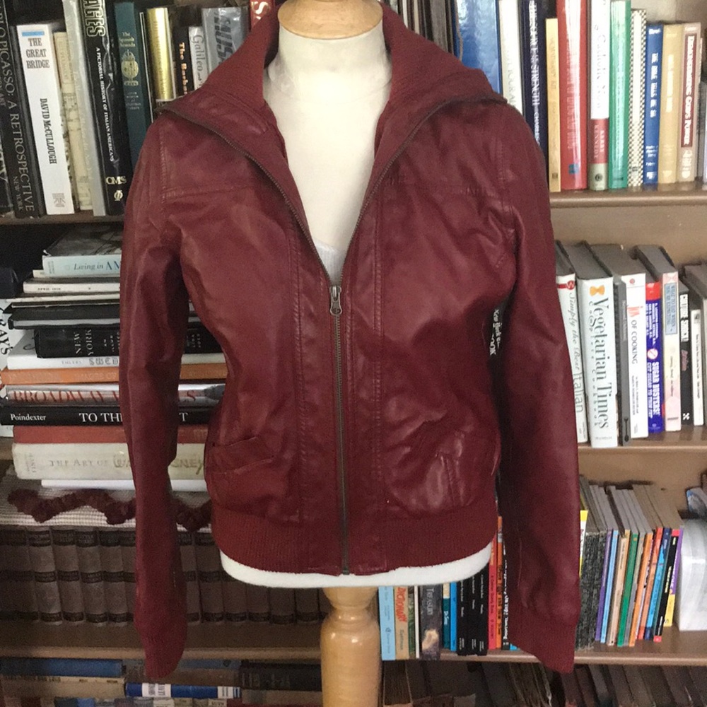 Red faux leather jacket